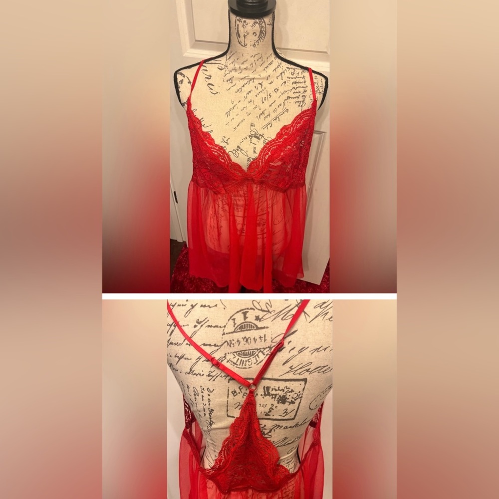 Sexy Red Lace Chemise & Matching Panties 💋💋💋